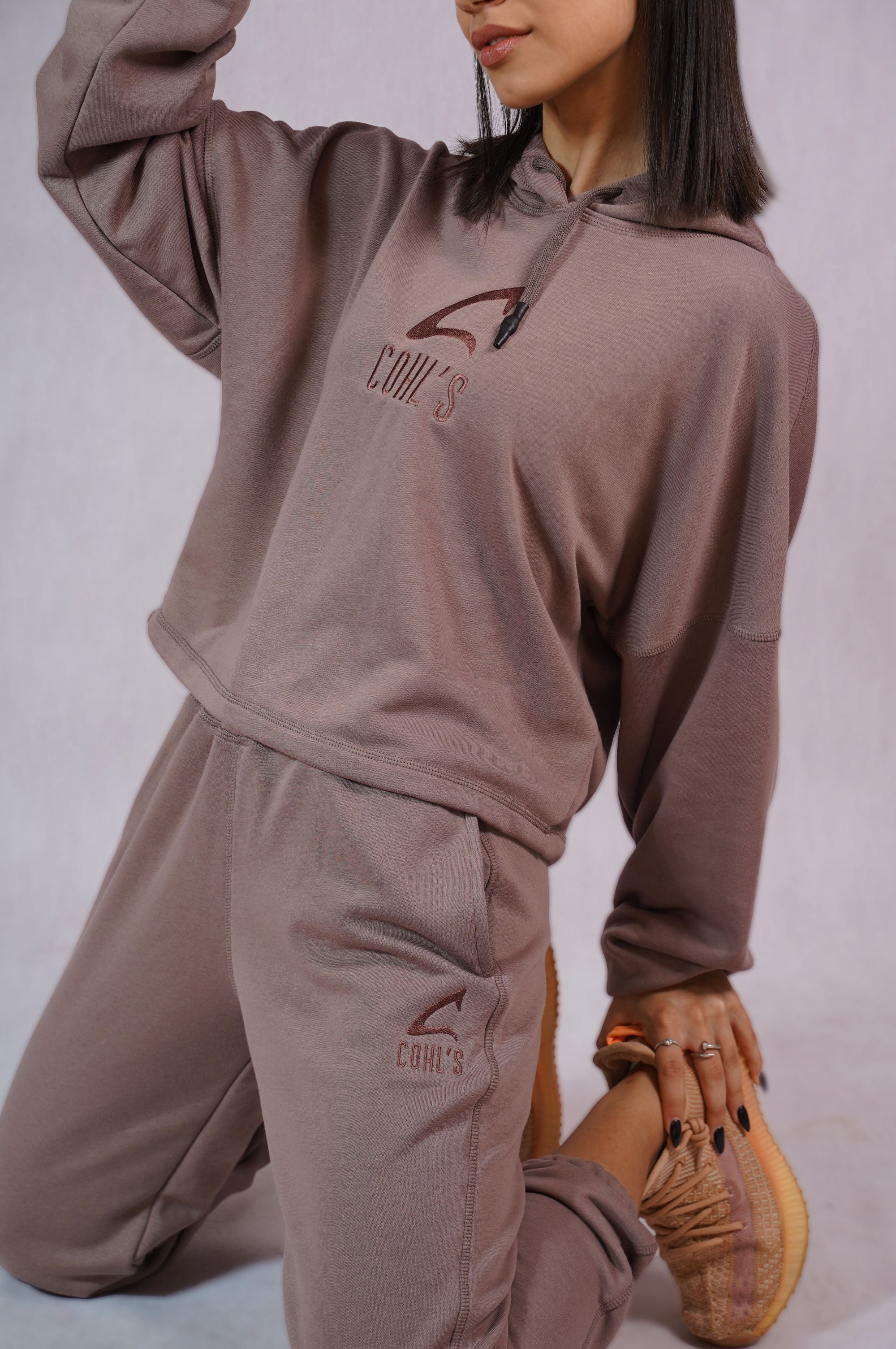 Crop Hoodie in Stone - C162018