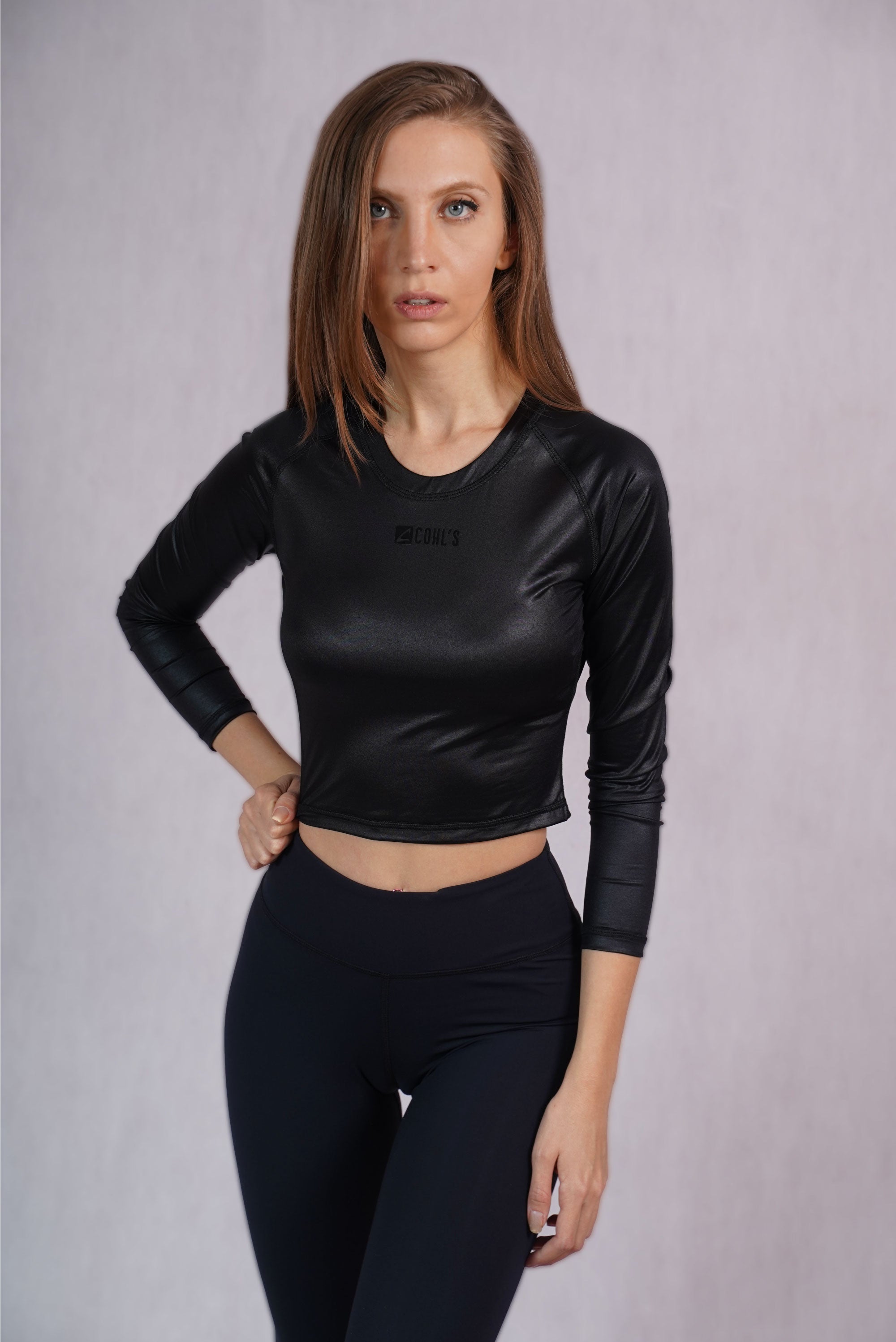 Glossy Black Slim Fit Crop Top - C142015