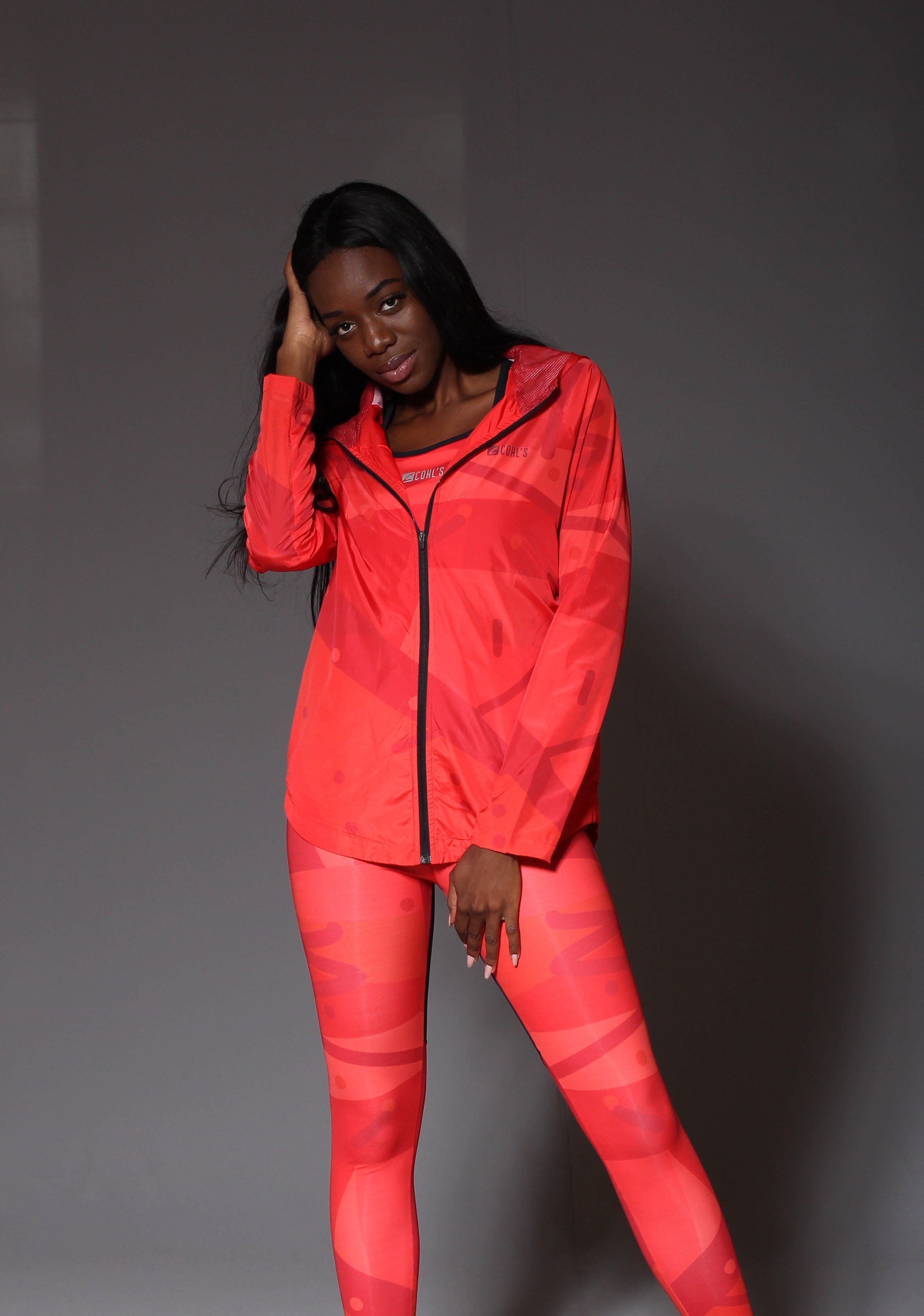 Red Windbreaker Geo Jacket for Women - C172013