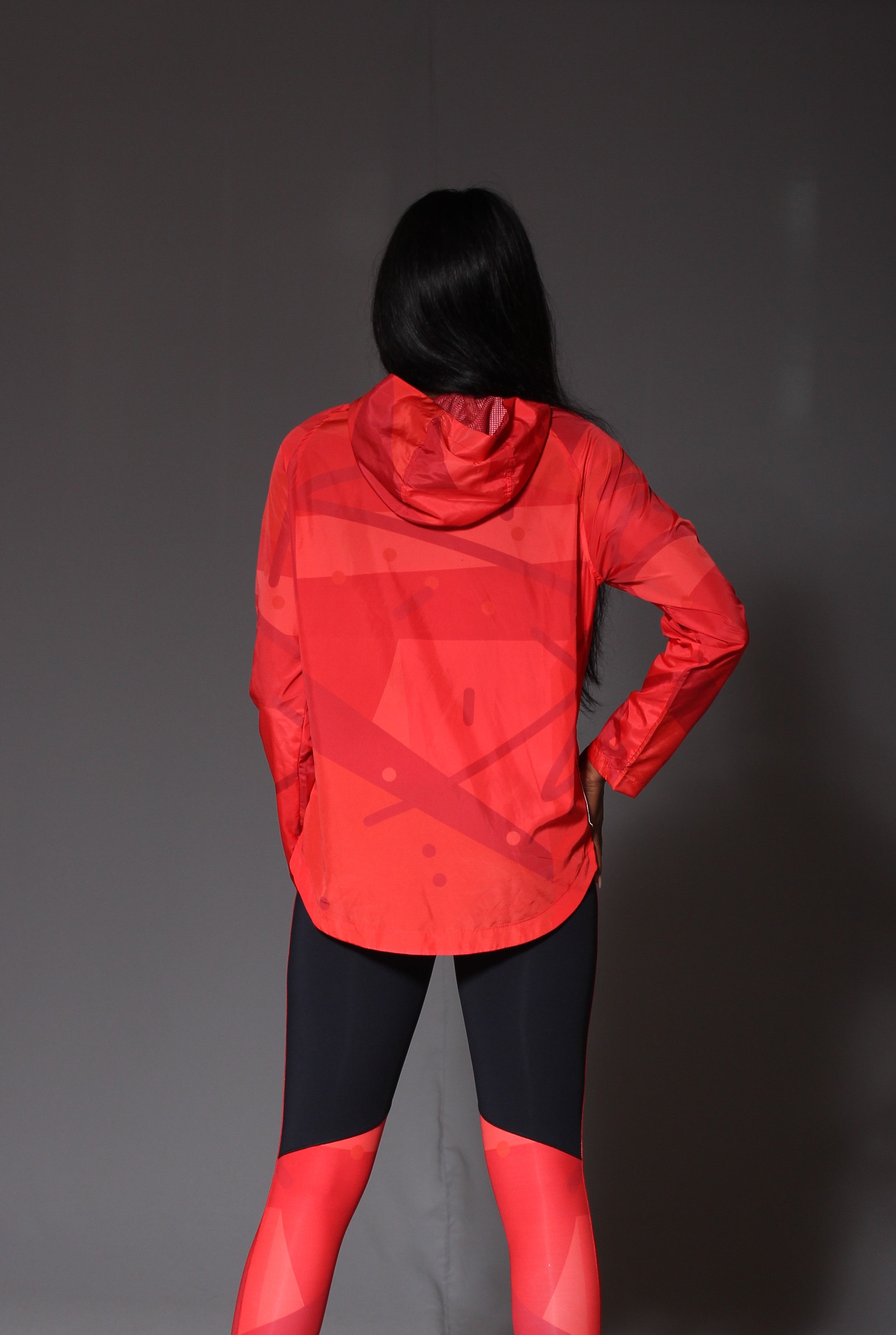 Red Windbreaker Geo Jacket for Women - C172013