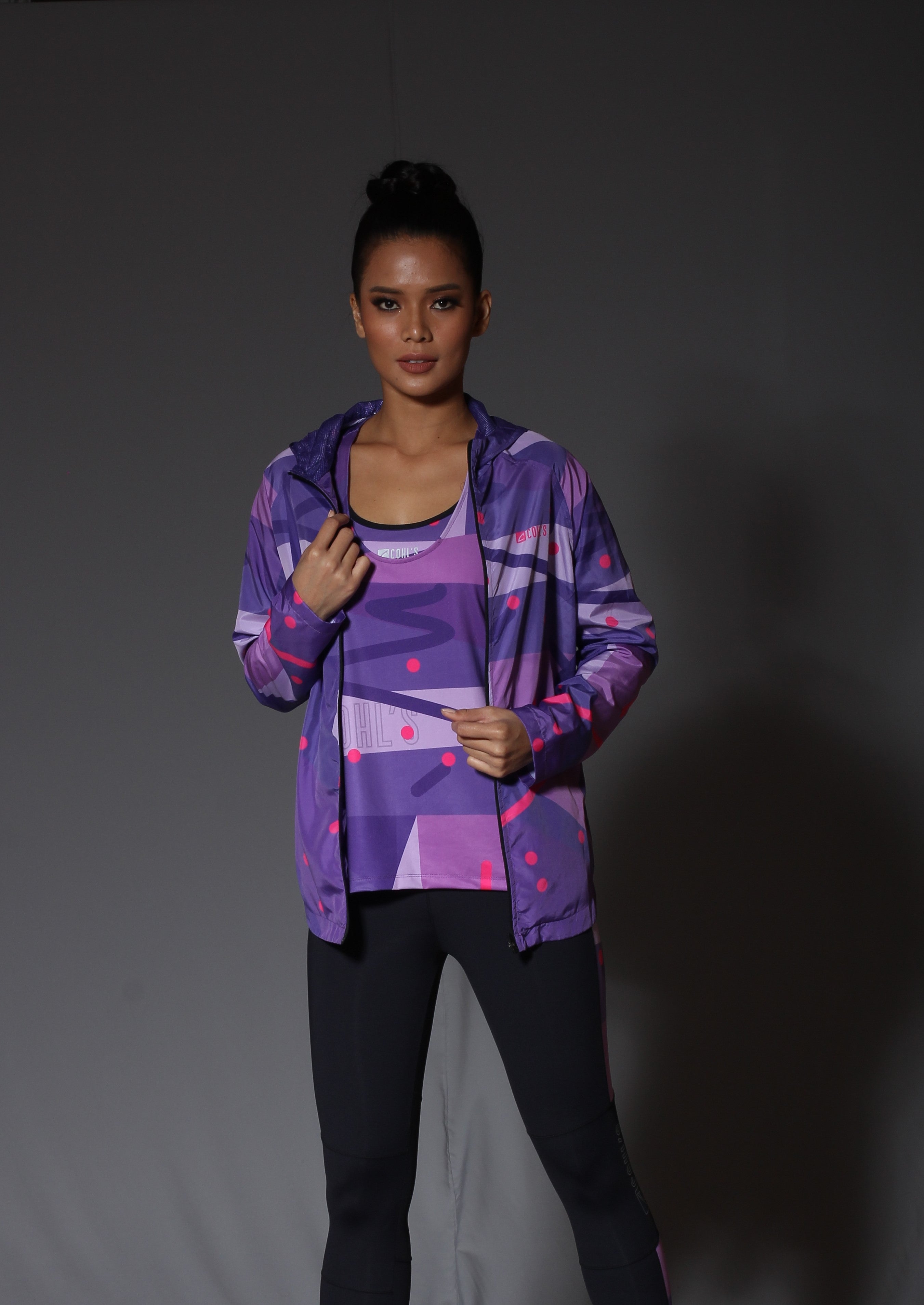 Purple Windbreaker Geo Jacket for Women - C172013