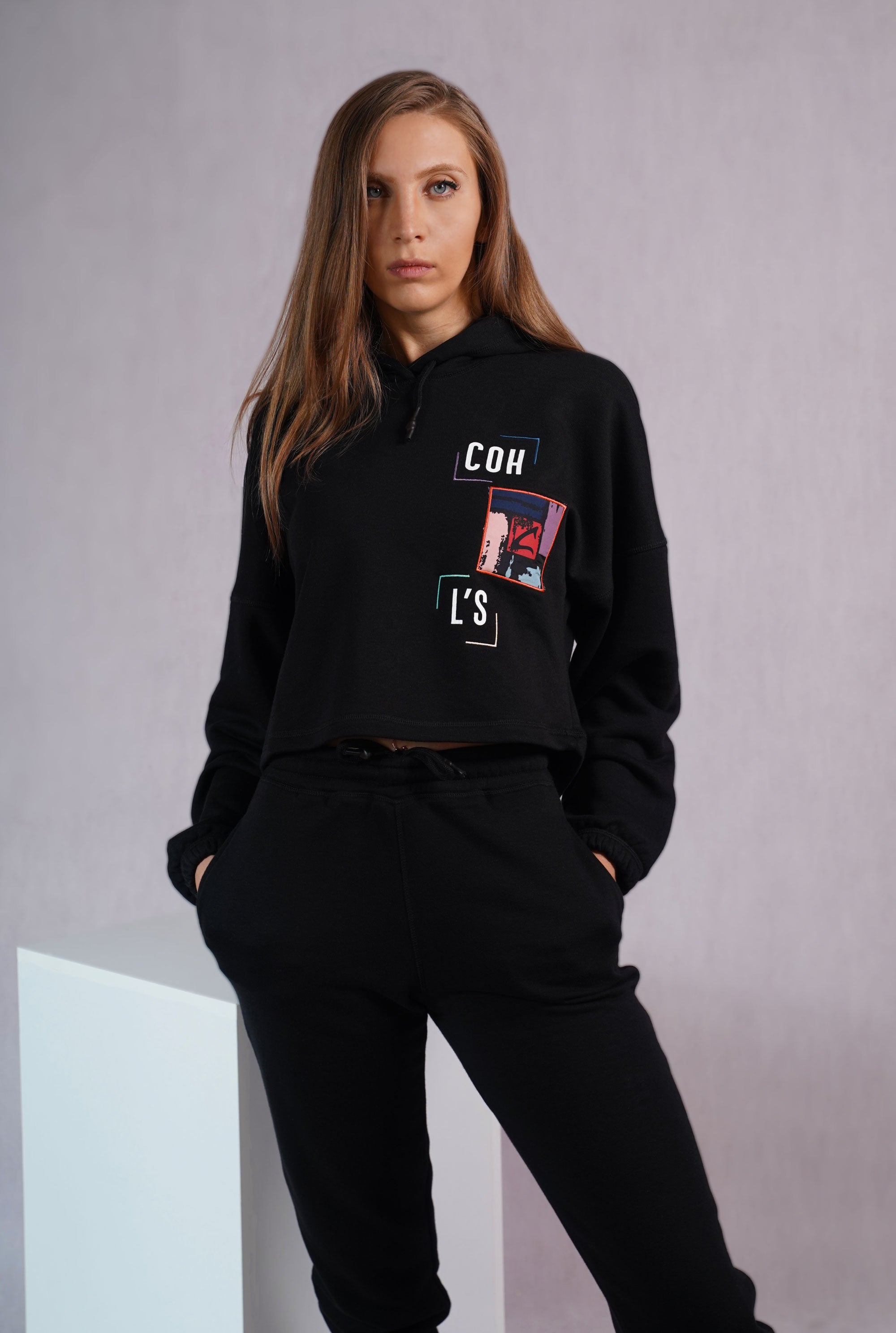 Black Paint Crop Hoodie - C162018