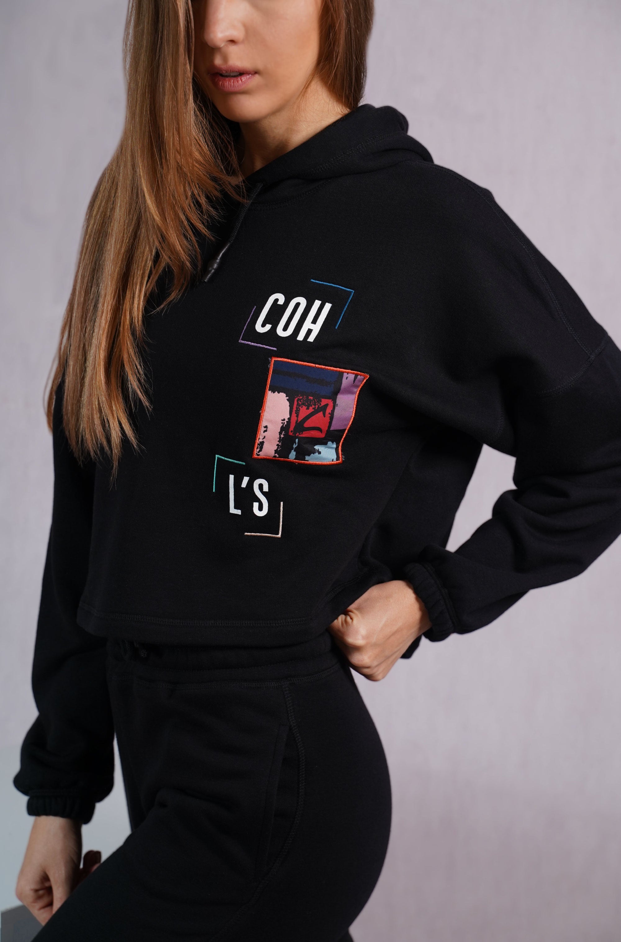 Black Paint Crop Hoodie - C162018